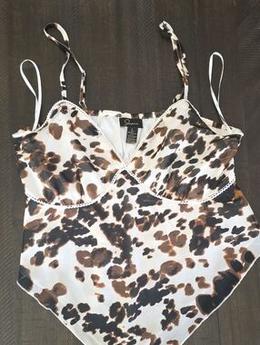 Japna White Brown and Black Leopard-Print Satin Cami